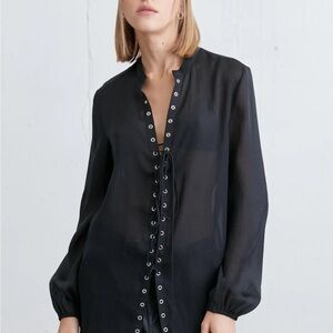 OAK + FORT Lace-Up Chiffon Blouse